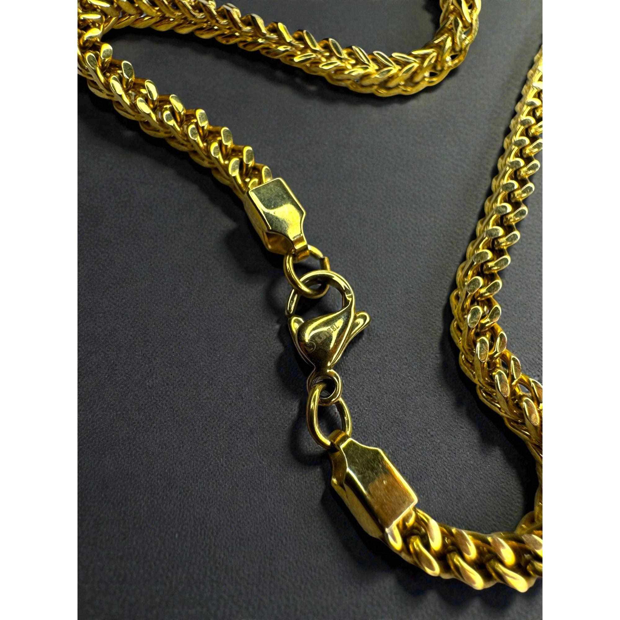 Gold Tone Stainless Steel Wheat Chain Necklace 30" 3mm