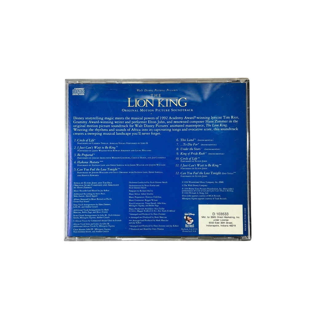 Walt Disney The Lion King Original Motion Picture Soundtrack CD 1994