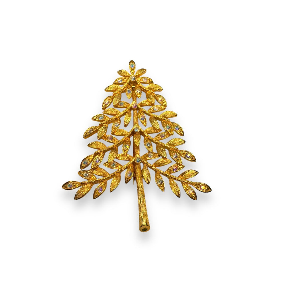 Vintage MYLU NYC Christmas Tree Brooch Aurora Borealis Crystals