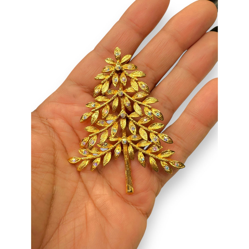 Vintage MYLU NYC Christmas Tree Brooch Aurora Borealis Crystals