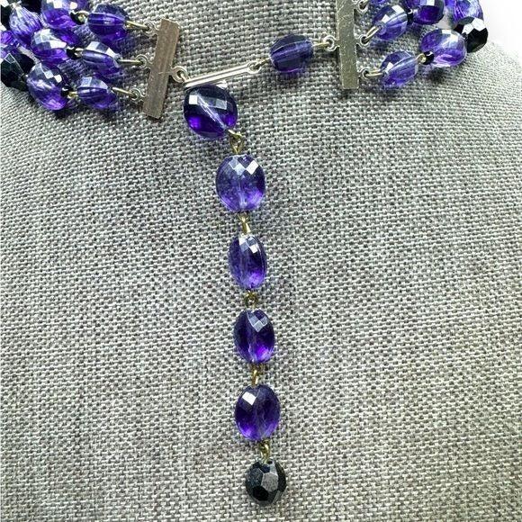 Vintage West Germany Purple Faceted Acrylic Necklace Clip Earrings Set 1950s