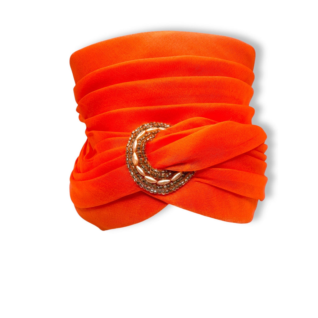 Vintage 1950s Evelyn Varon Model Orange Turban Hat Embellished Beaded Accent
