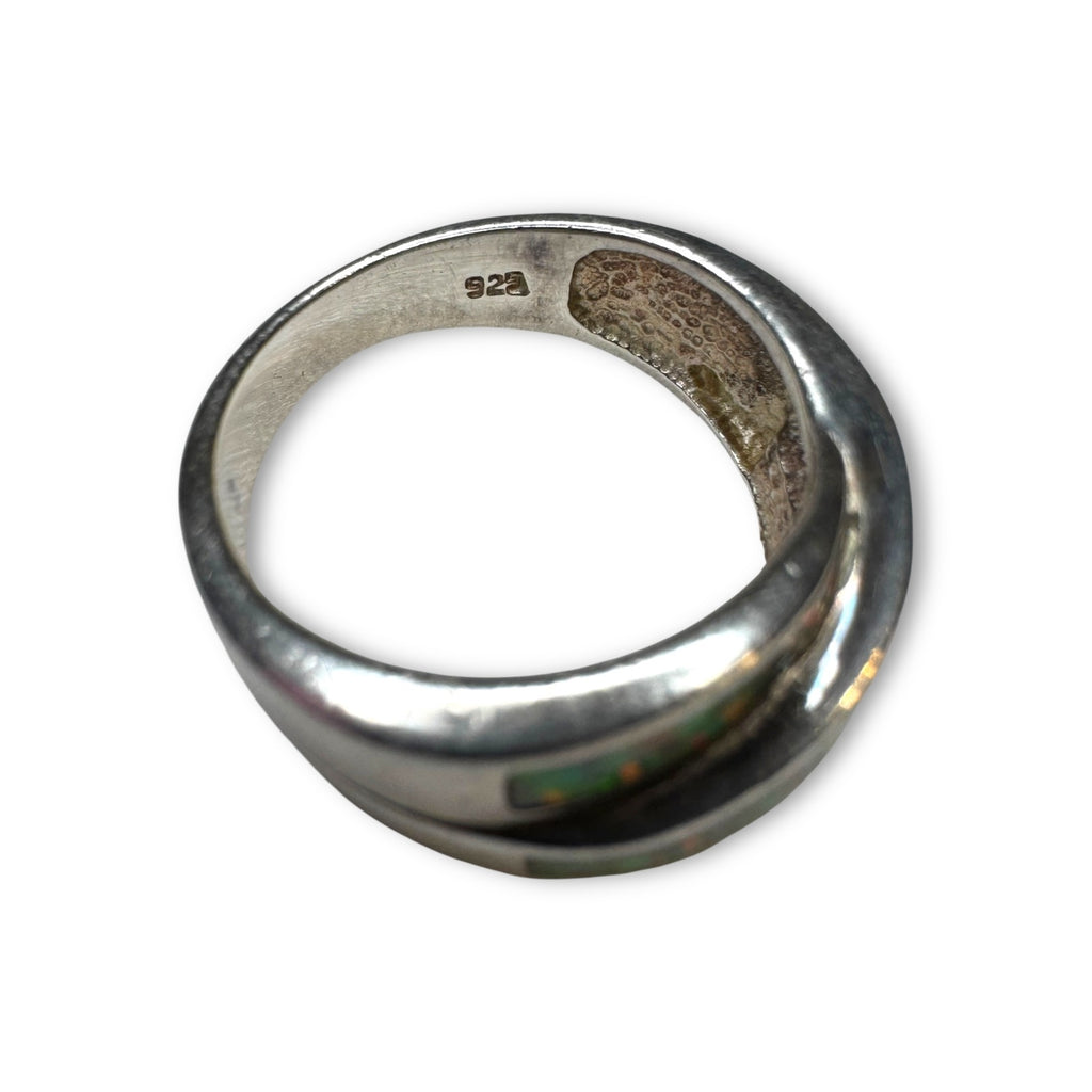 Sterling Silver Opal Inlay Band Ring Size 7.75 925