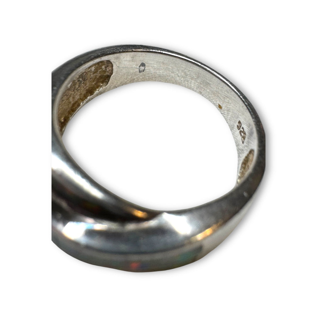 Sterling Silver Opal Inlay Band Ring Size 7.75 925