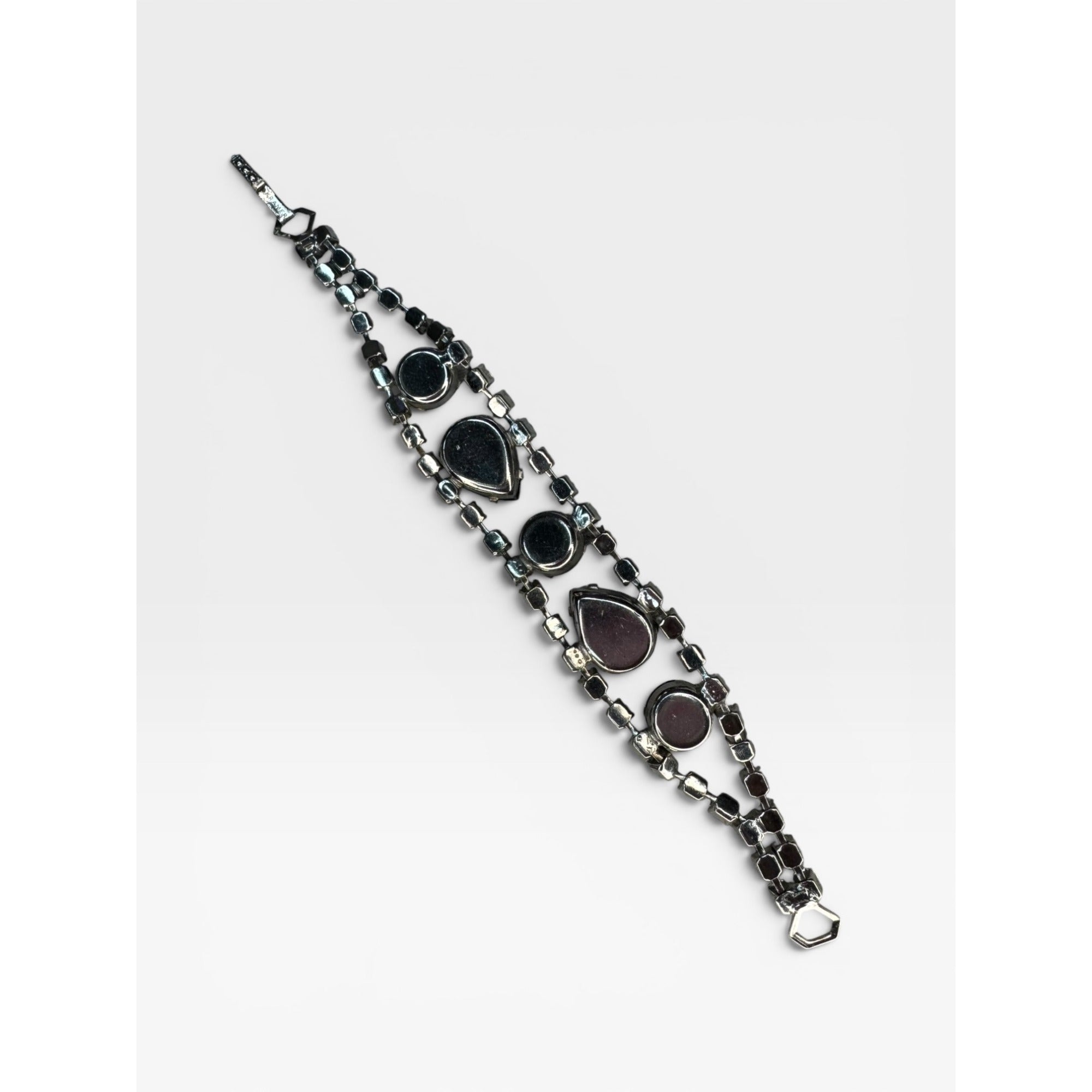 Kramer Blue Glass UV Glow Crystal Rhinestone Bracelet Silver Tone 6.75"