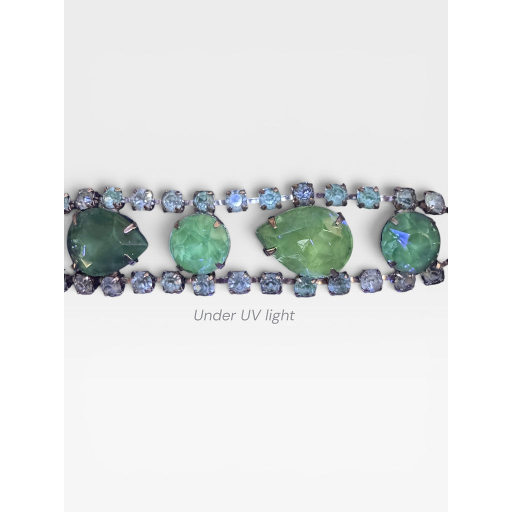 Kramer Blue Glass UV Glow Crystal Rhinestone Bracelet Silver Tone 6.75"