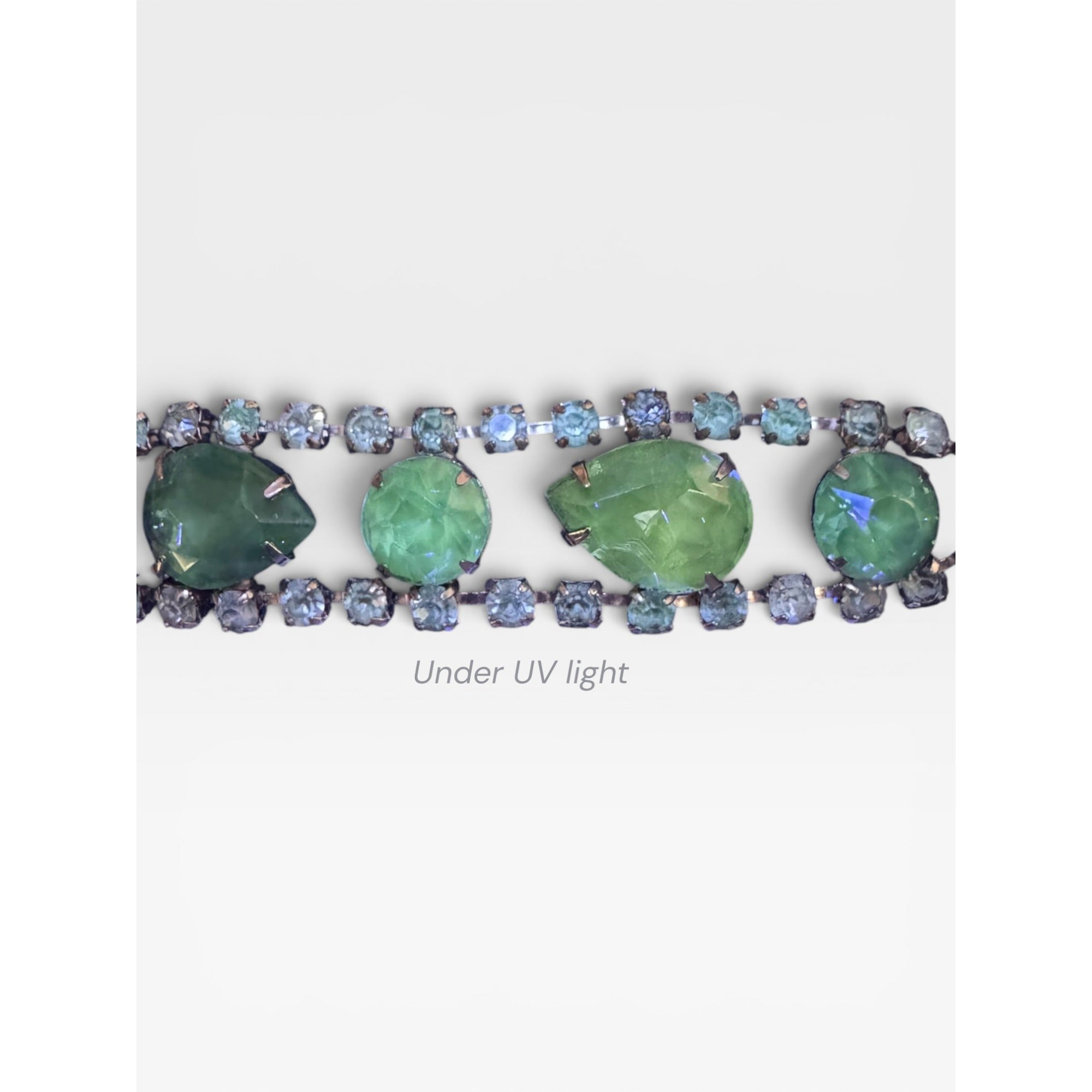 Kramer Blue Glass UV Glow Crystal Rhinestone Bracelet Silver Tone 6.75"