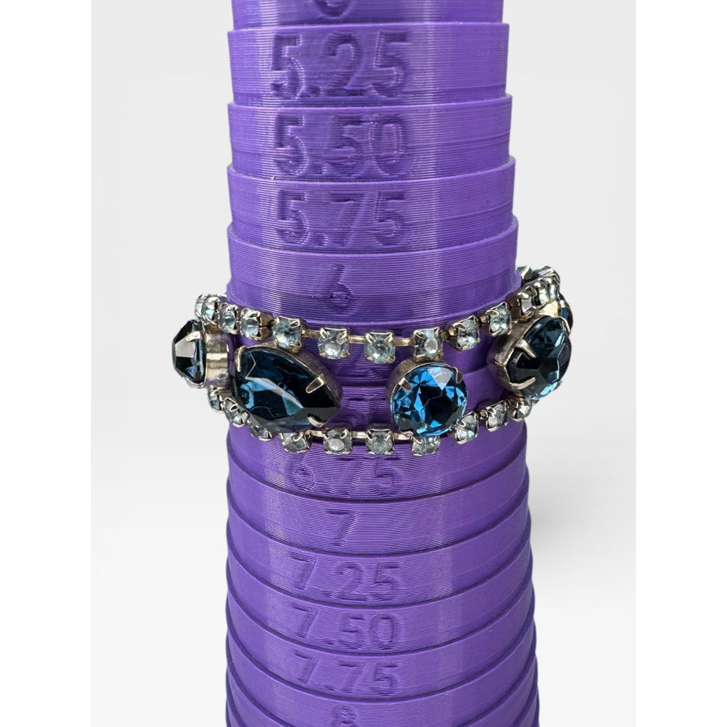 Kramer Blue Glass UV Glow Crystal Rhinestone Bracelet Silver Tone 6.75"