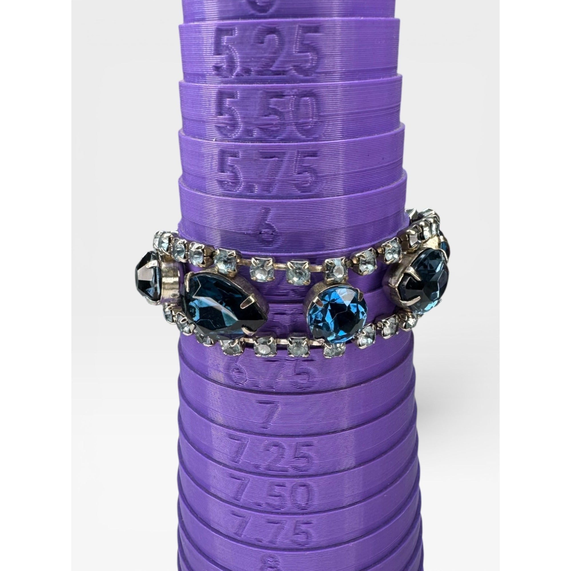 Kramer Blue Glass UV Glow Crystal Rhinestone Bracelet Silver Tone 6.75"