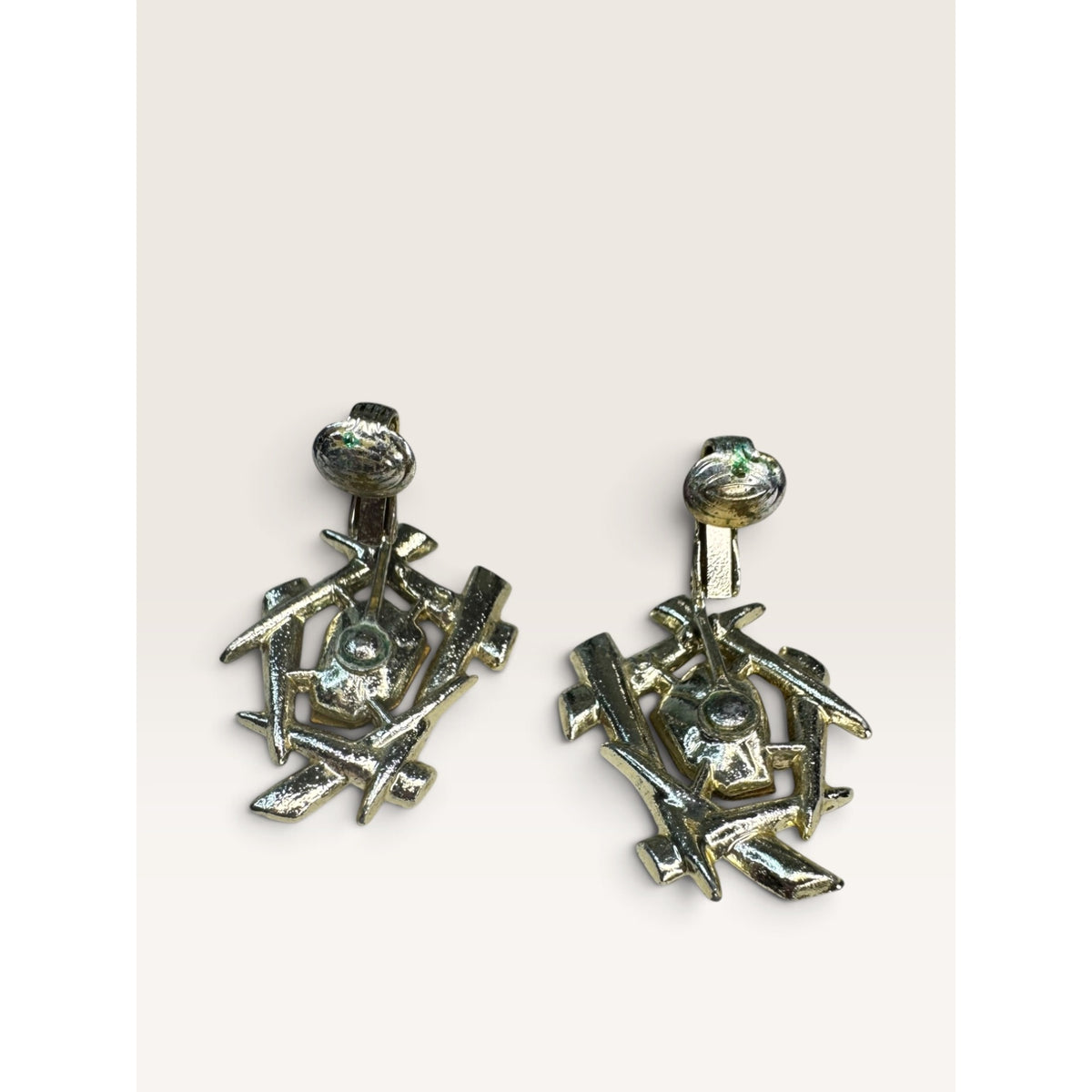 1964 Sarah Coventry Chinese Modern Watermelon Rhinestone Clip Earrings Vintage