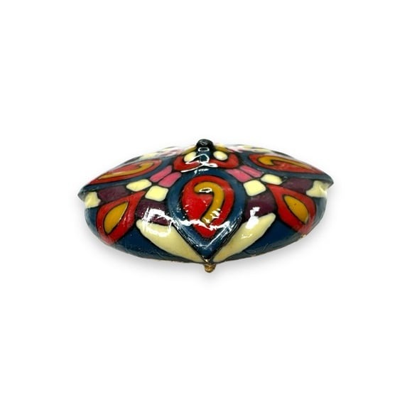 Vintage Enamel Mosaic Brooch Pendant Multicolor Gold Tone Abstract Floral 1960s