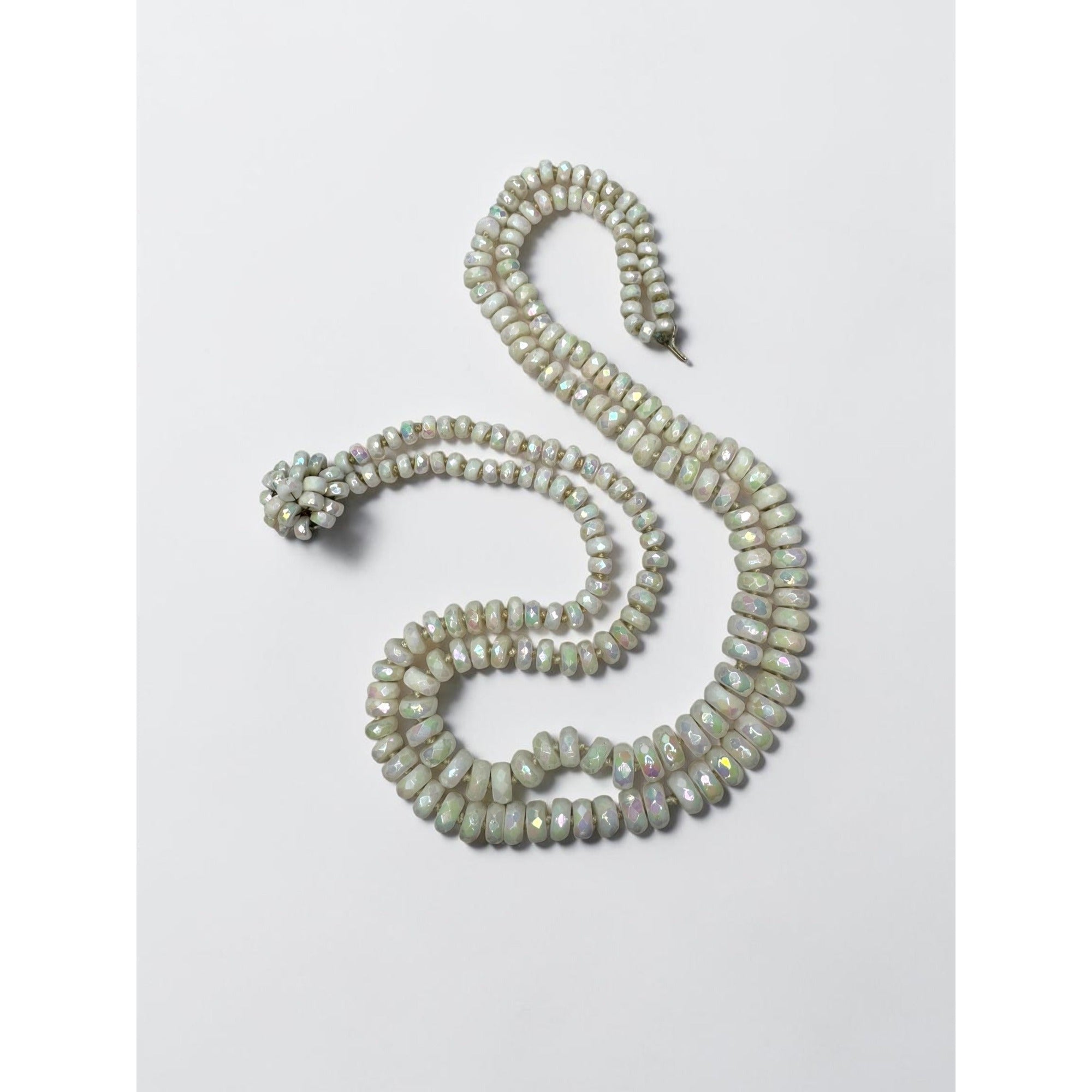 Vogue White AB Glass Beaded Necklace Clip On Earrings Set 1950s Vintage