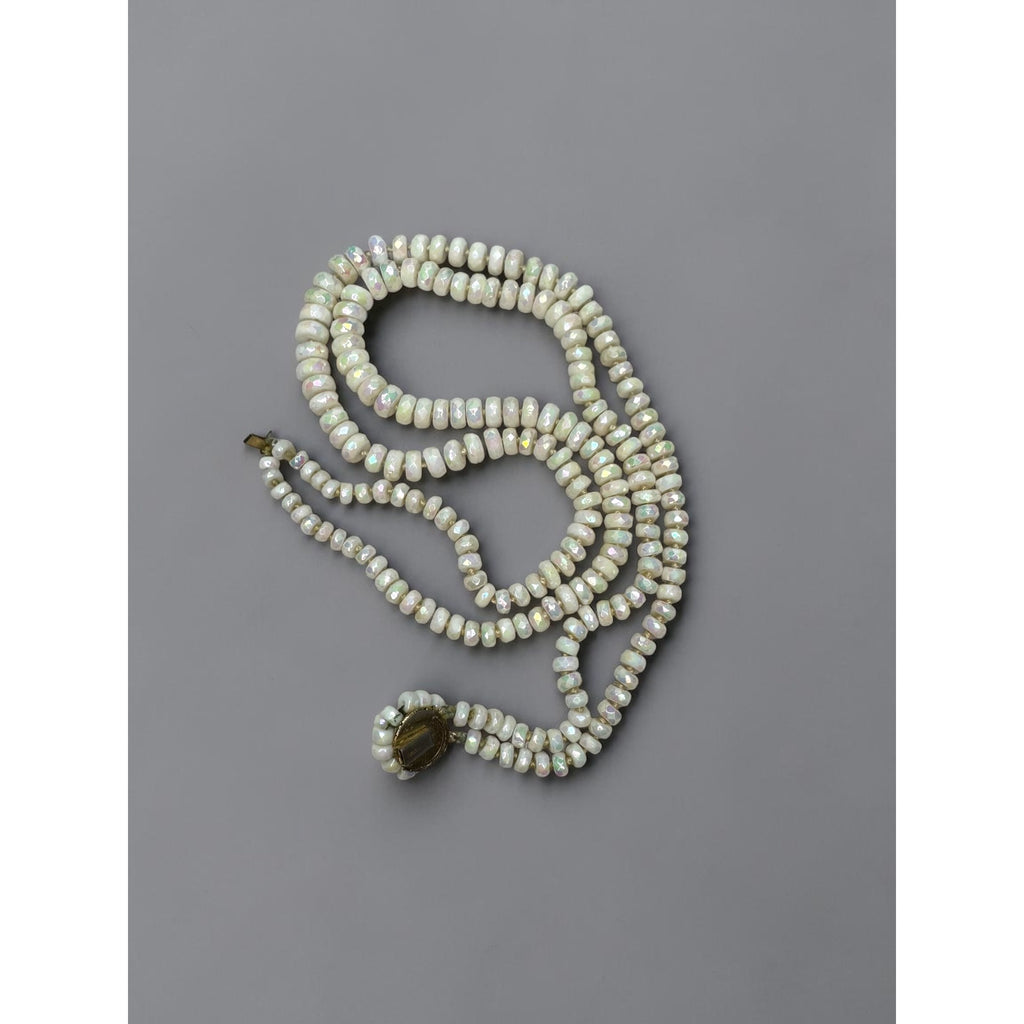 Vogue White AB Glass Beaded Necklace Clip On Earrings Set 1950s Vintage