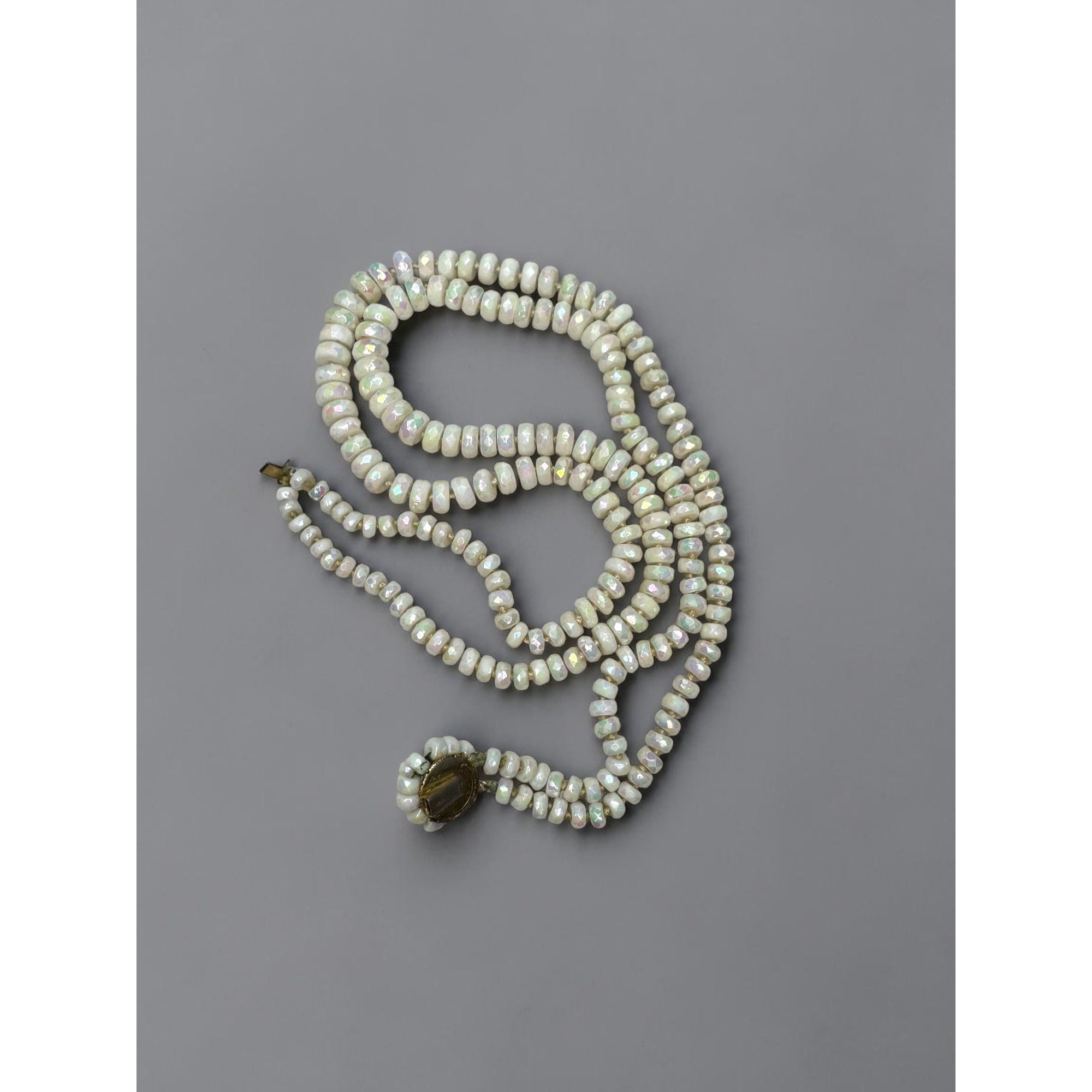 Vogue White AB Glass Beaded Necklace Clip On Earrings Set 1950s Vintage