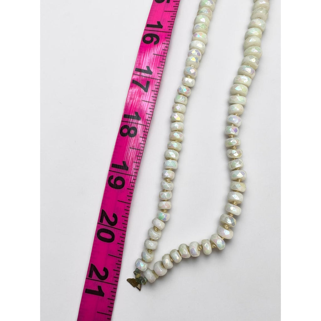 Vogue White AB Glass Beaded Necklace Clip On Earrings Set 1950s Vintage