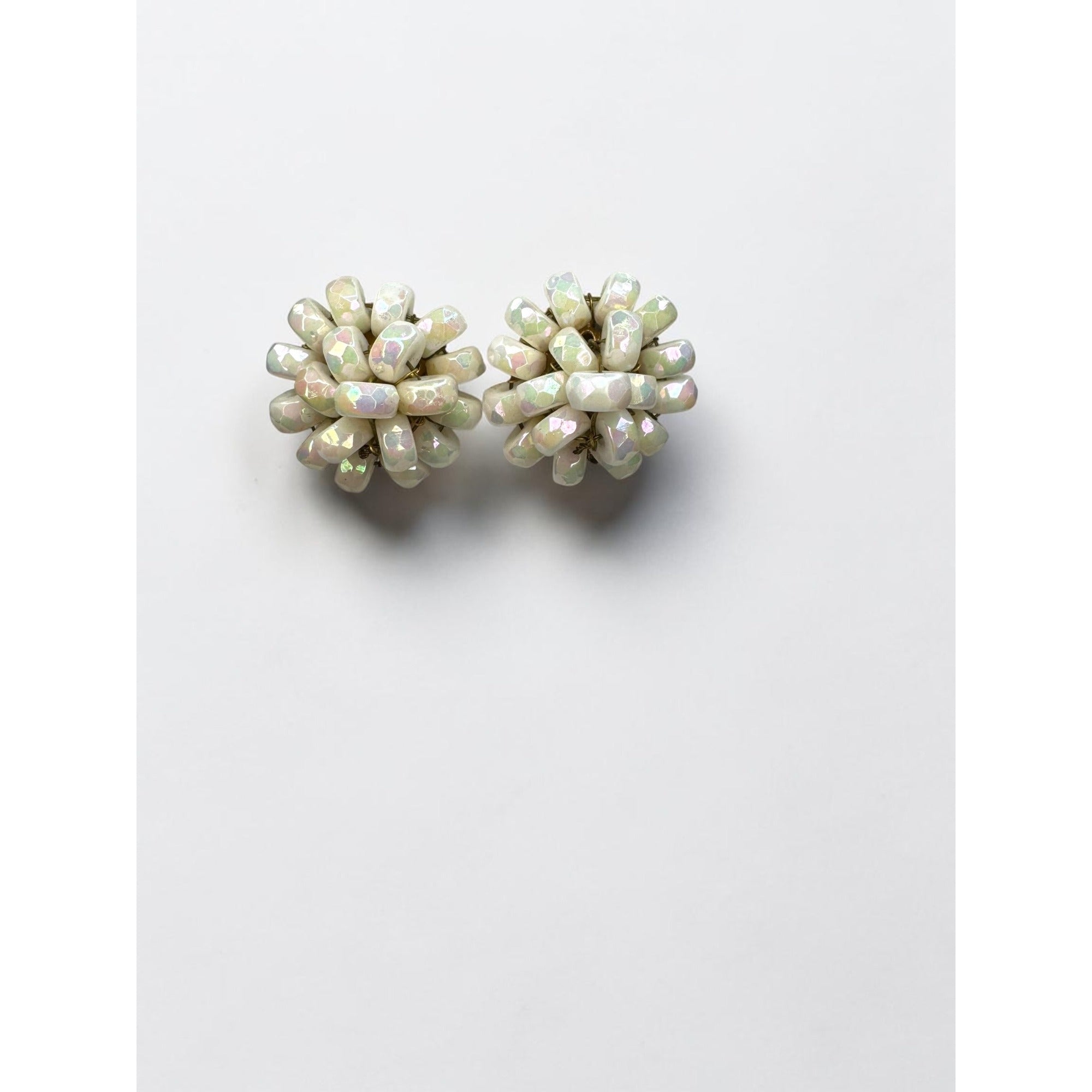 Vogue White AB Glass Beaded Necklace Clip On Earrings Set 1950s Vintage