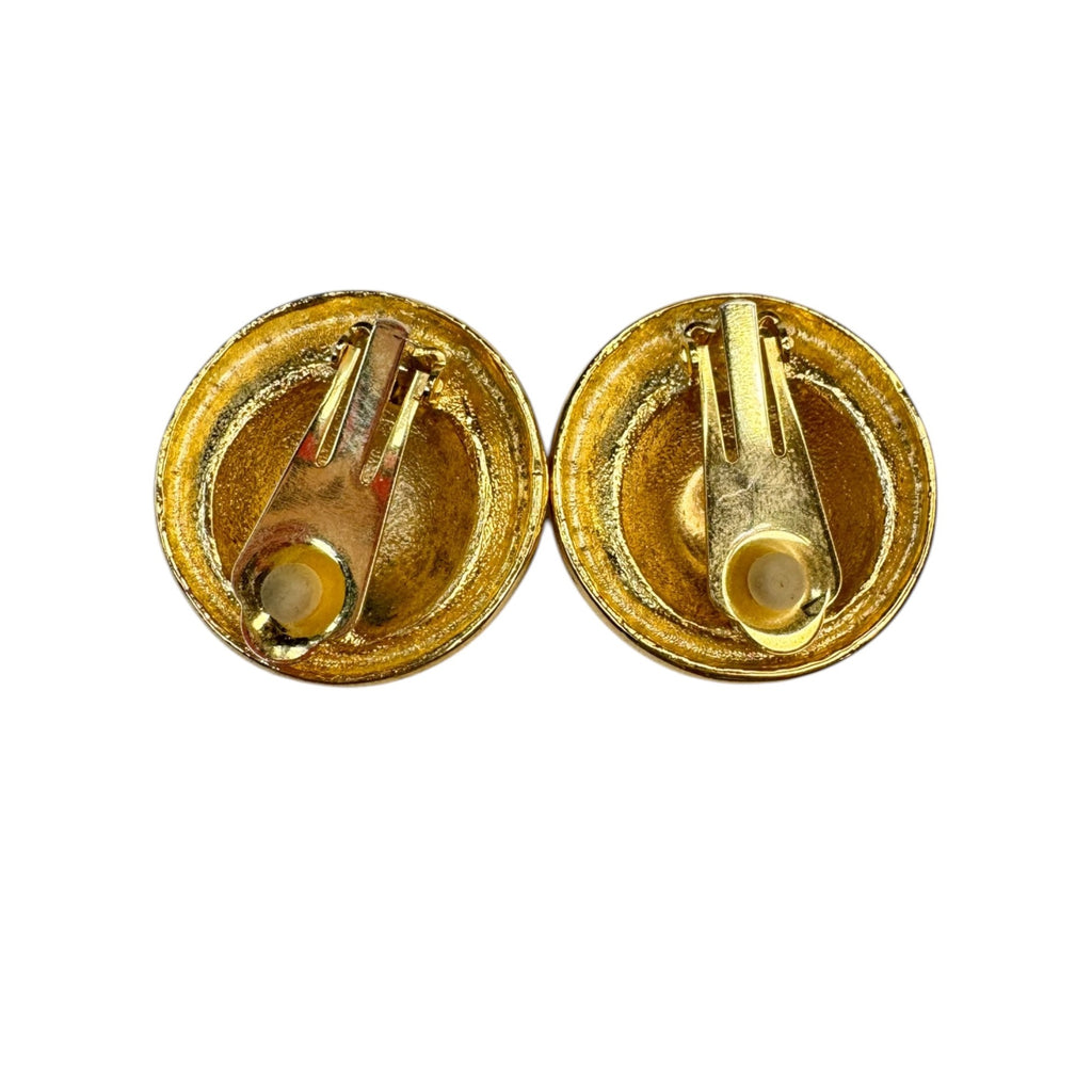 off white navy blue enamel gold tone heavy 90s clip on earrings