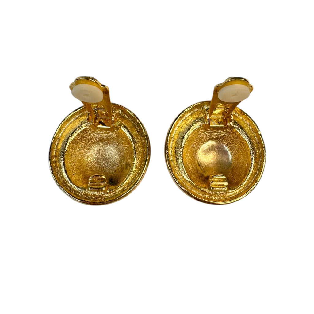 off white navy blue enamel gold tone heavy 90s clip on earrings