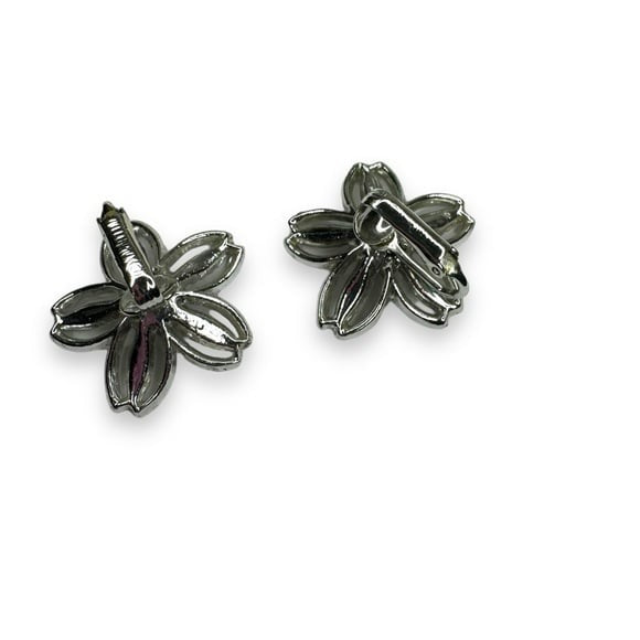 Vintage Sarah Coventry Floral Brooch Clip Earrings Silver Tone Black Glass 1960s