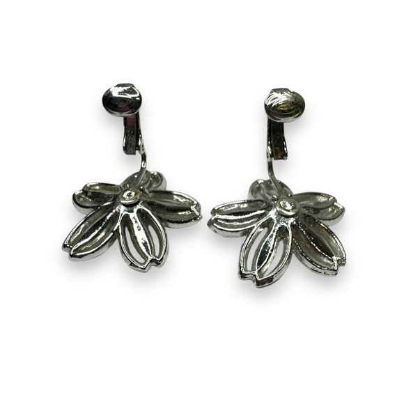 Vintage Sarah Coventry Floral Brooch Clip Earrings Silver Tone Black Glass 1960s