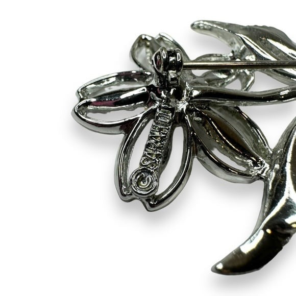 Vintage Sarah Coventry Floral Brooch Clip Earrings Silver Tone Black Glass 1960s