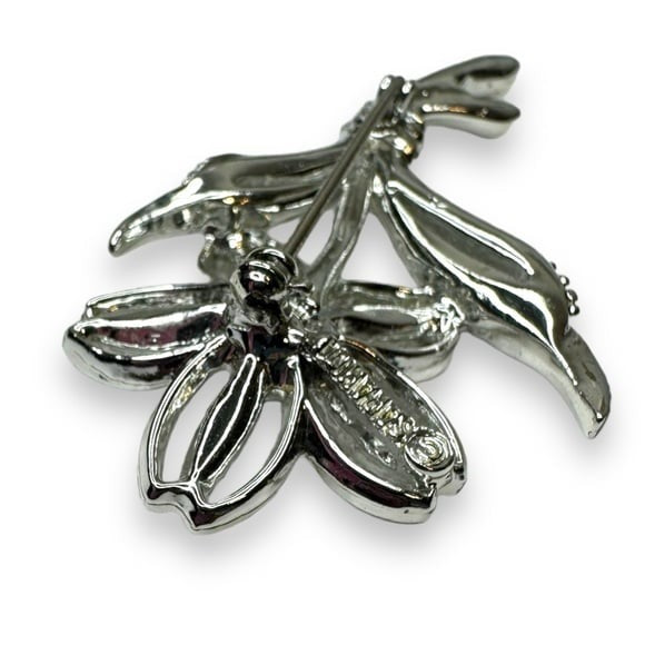 Vintage Sarah Coventry Floral Brooch Clip Earrings Silver Tone Black Glass 1960s
