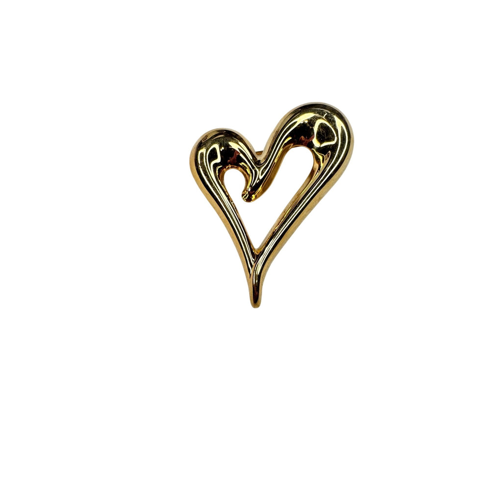 Unsigned Heart Brooch Gold Tone Open Heart Modernist 1980s Vintage