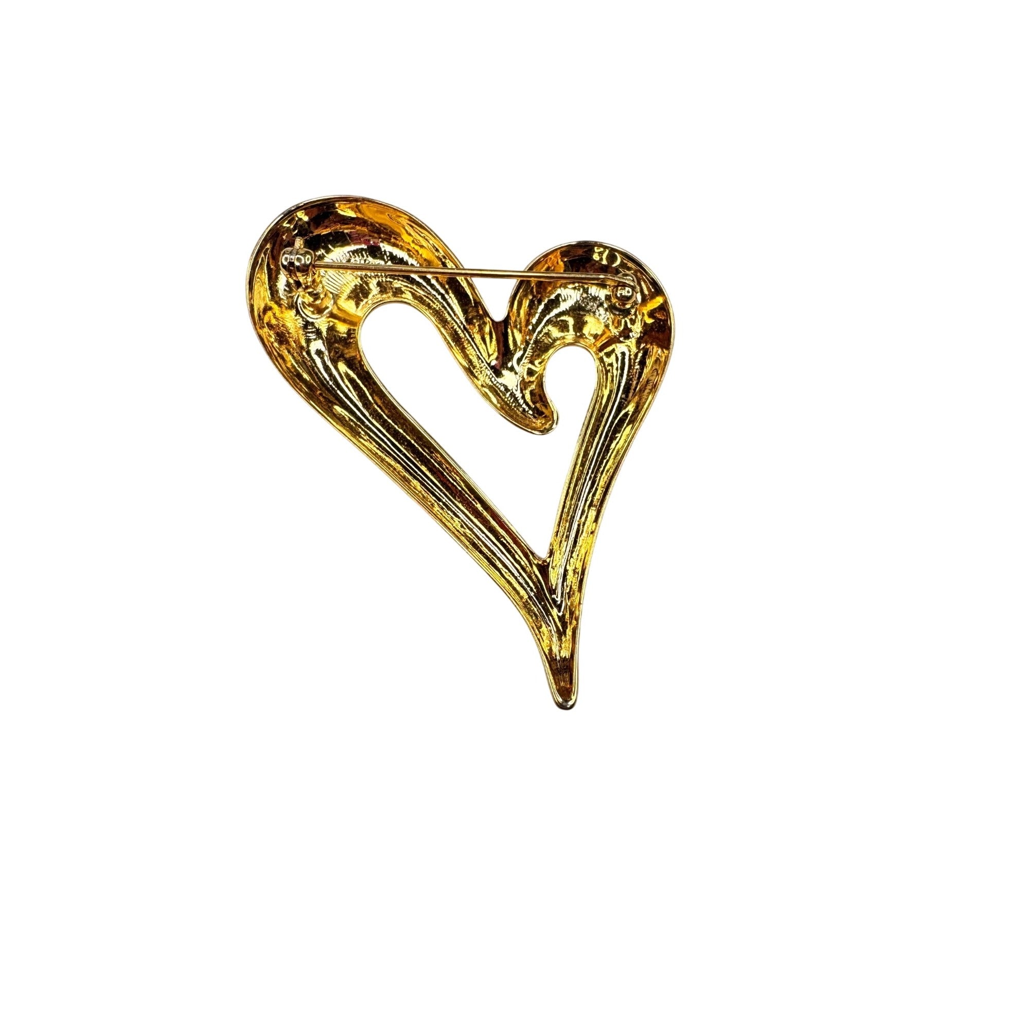 Unsigned Heart Brooch Gold Tone Open Heart Modernist 1980s Vintage