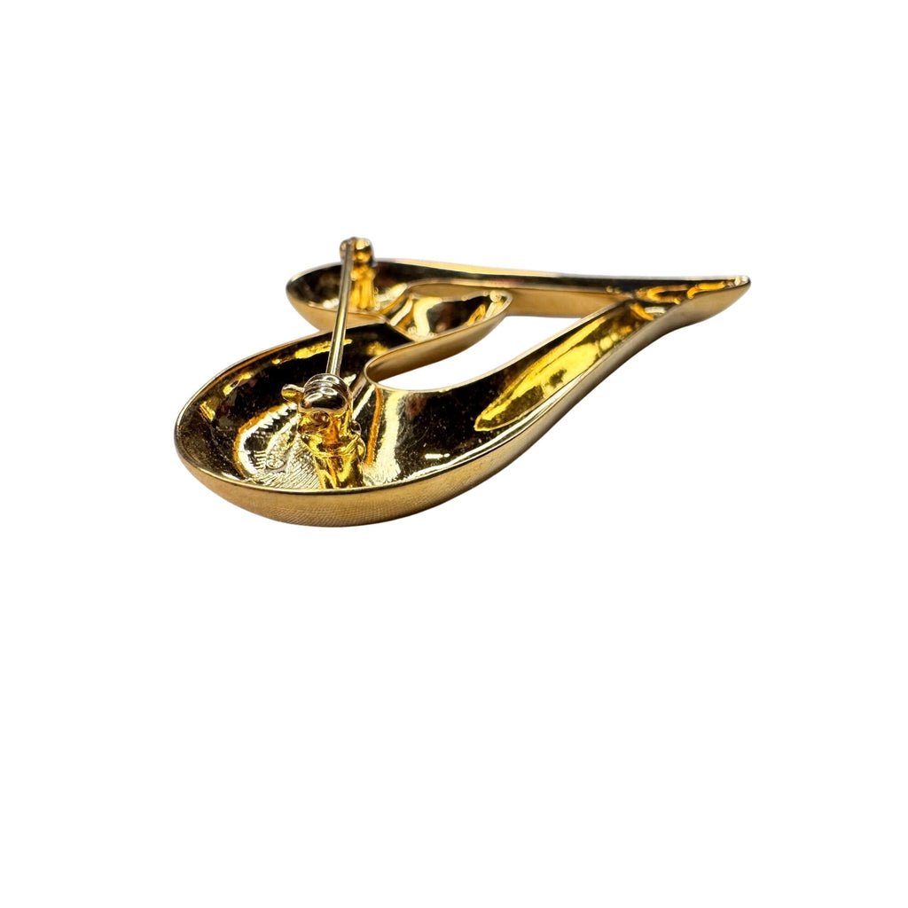Unsigned Heart Brooch Gold Tone Open Heart Modernist 1980s Vintage