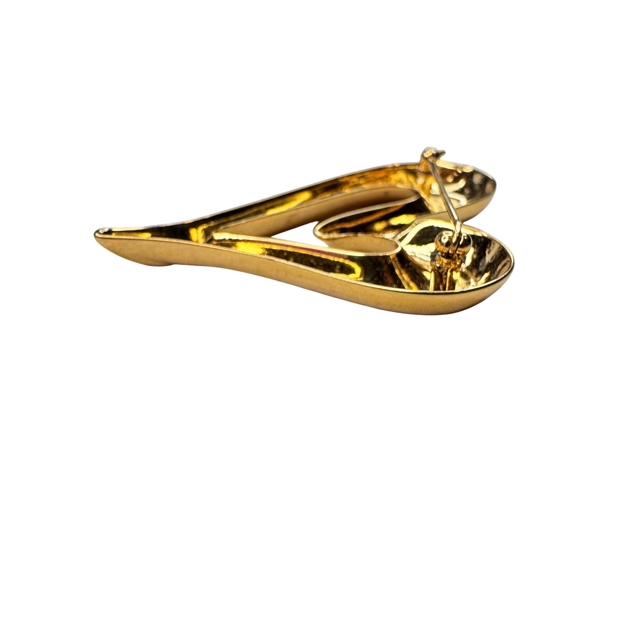 Unsigned Heart Brooch Gold Tone Open Heart Modernist 1980s Vintage