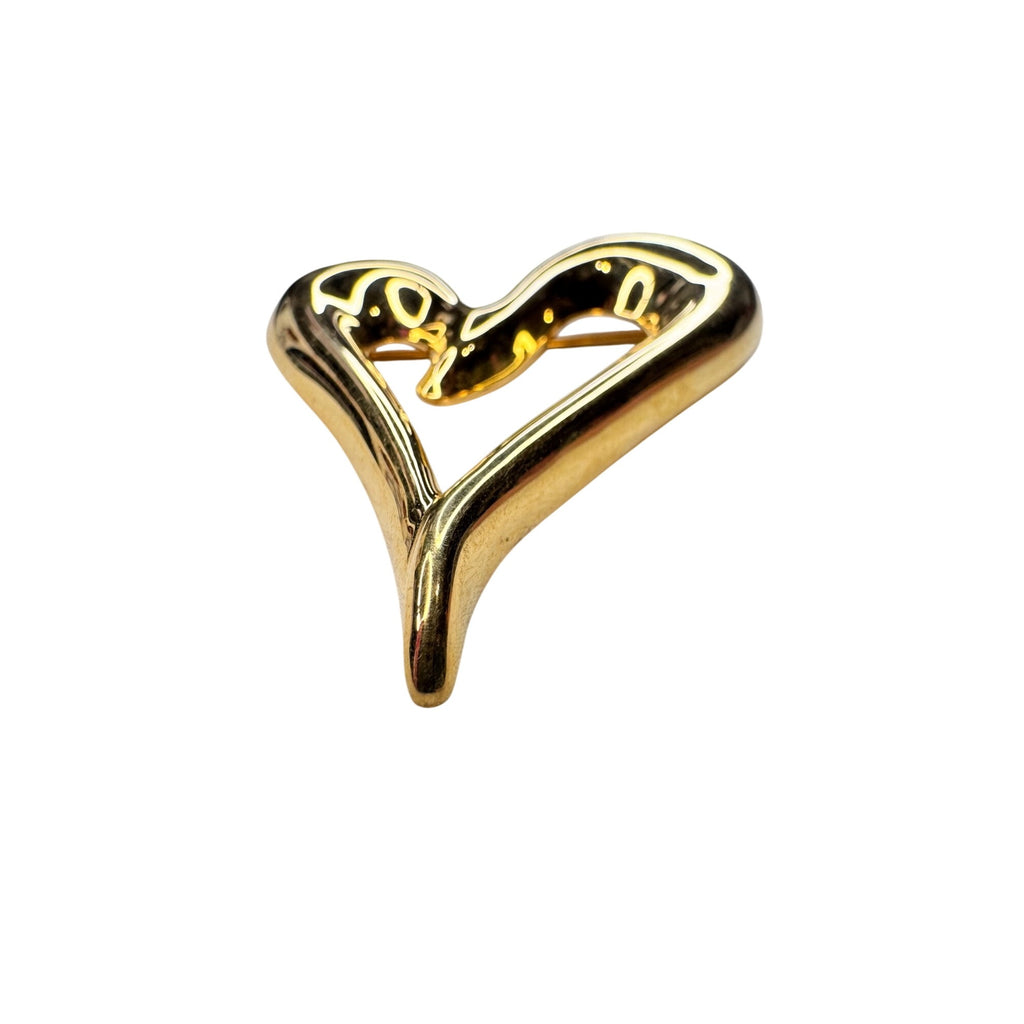 Unsigned Heart Brooch Gold Tone Open Heart Modernist 1980s Vintage