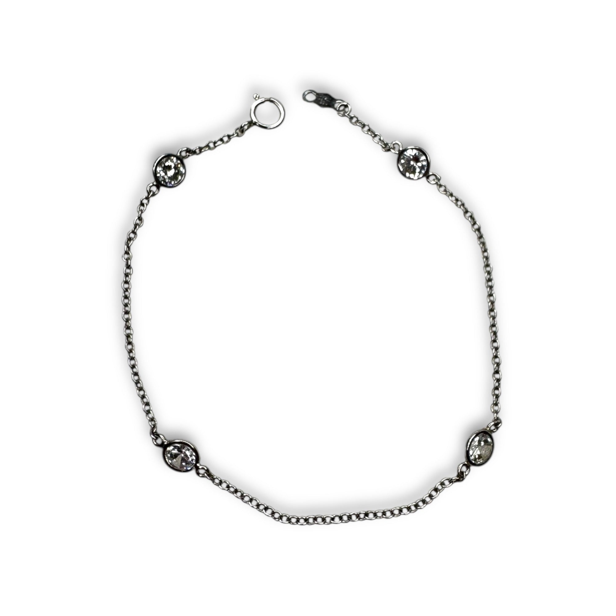 JCM Sterling Silver 925 CZ Station Chain Bracelet 7"