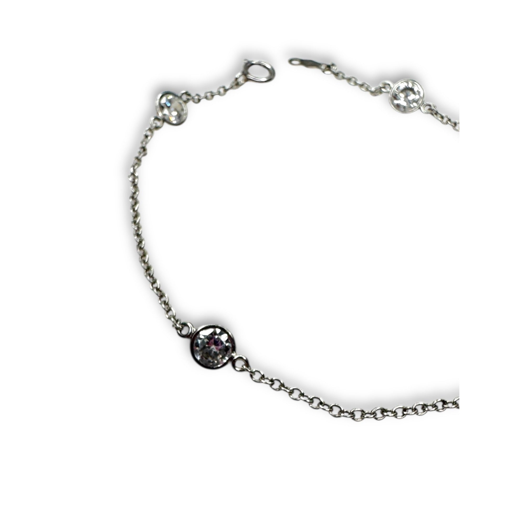JCM Sterling Silver 925 CZ Station Chain Bracelet 7"