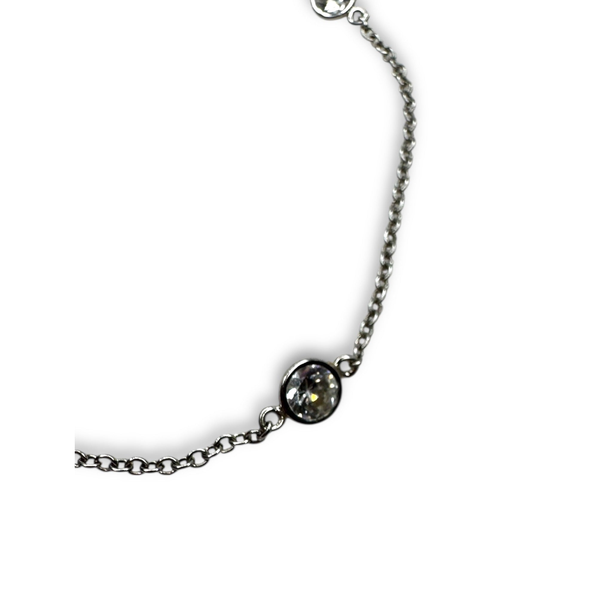 JCM Sterling Silver 925 CZ Station Chain Bracelet 7"