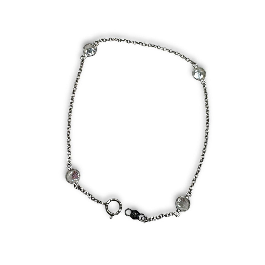 JCM Sterling Silver 925 CZ Station Chain Bracelet 7"