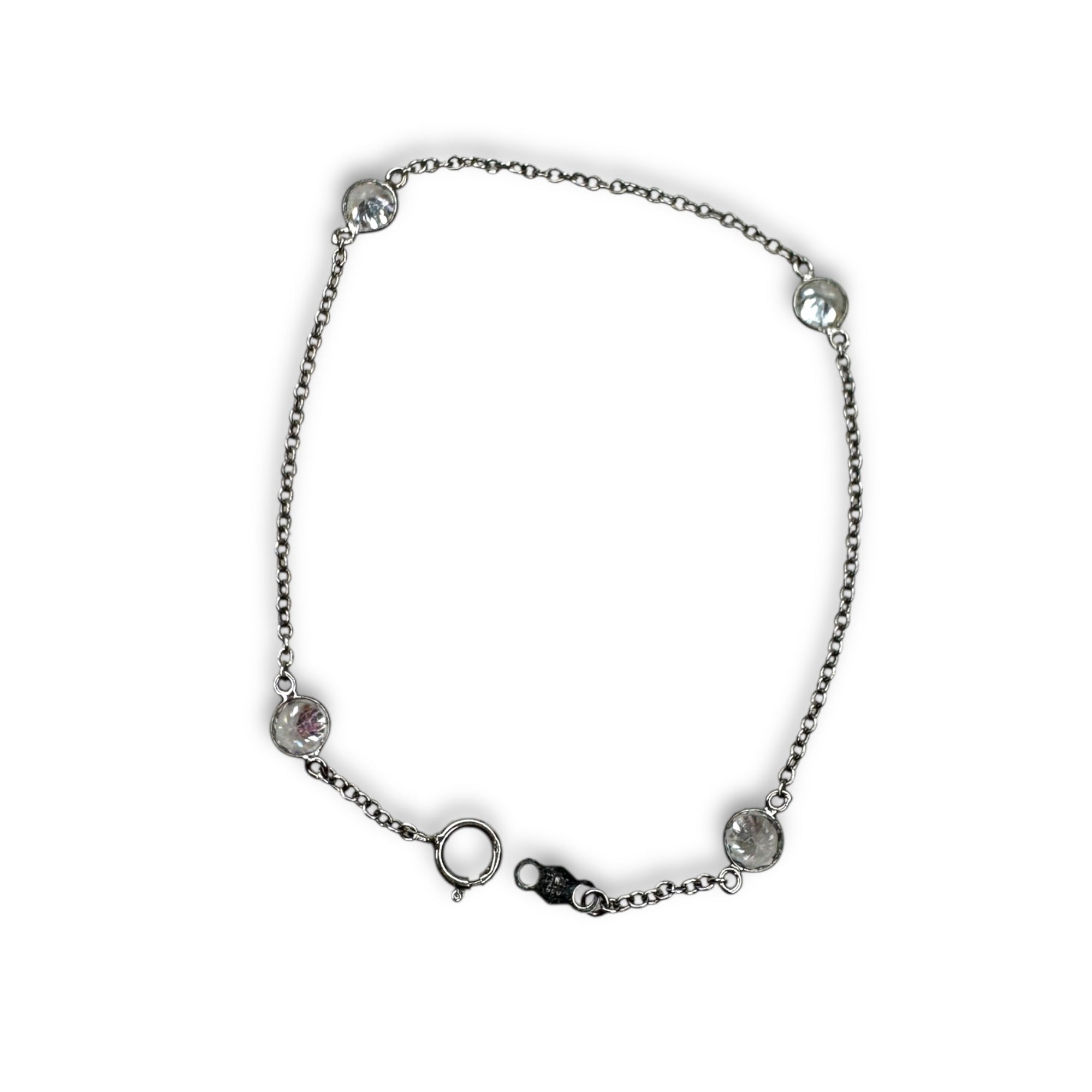 JCM Sterling Silver 925 CZ Station Chain Bracelet 7"