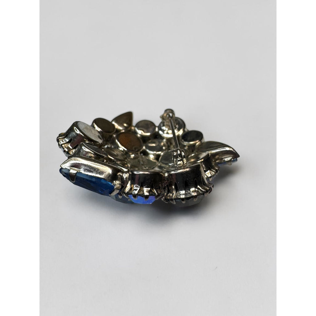 Karu Arke Brooch Earrings Set Blue AB Crystal Cluster Silver Tone Vintage 1960s