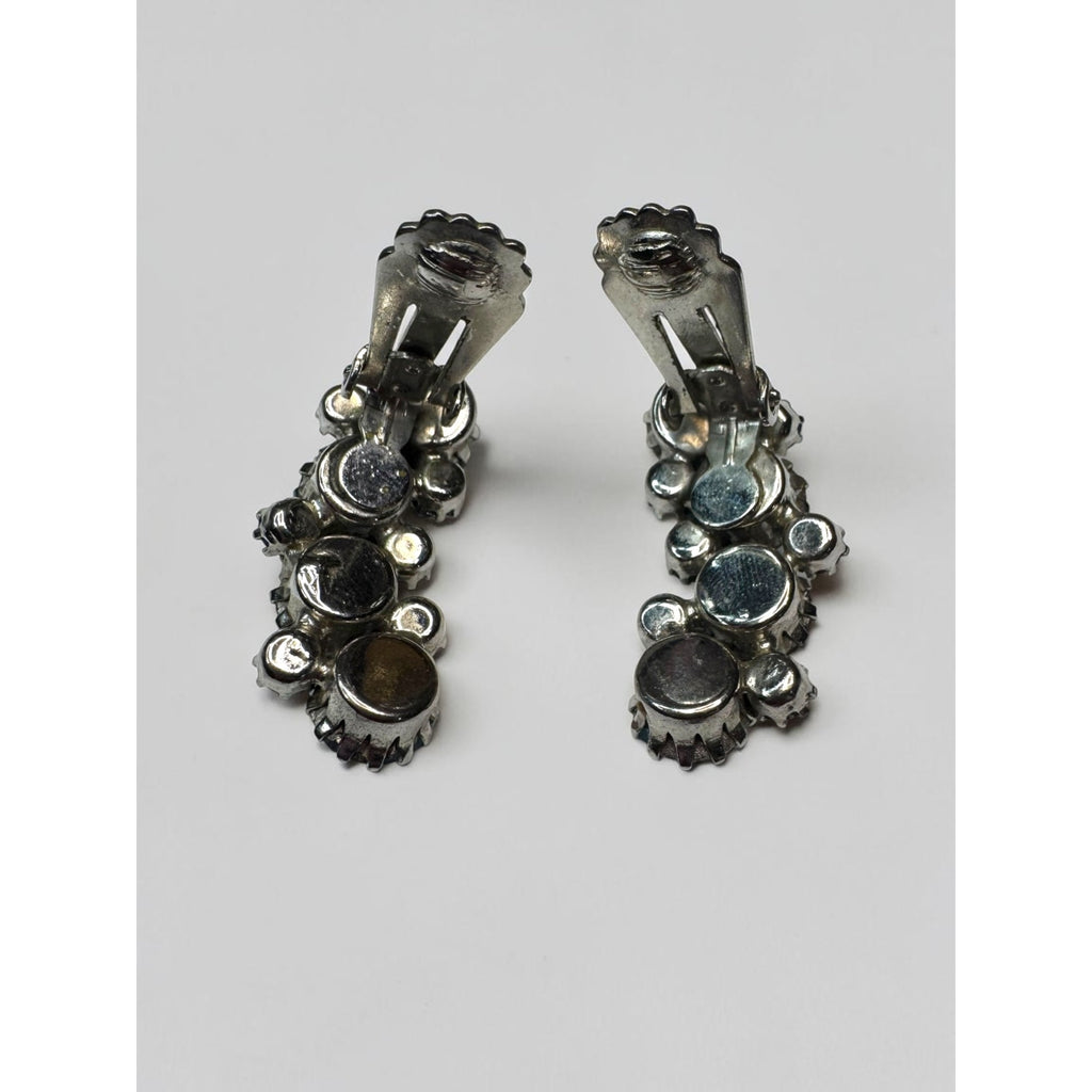 Karu Arke Brooch Earrings Set Blue AB Crystal Cluster Silver Tone Vintage 1960s