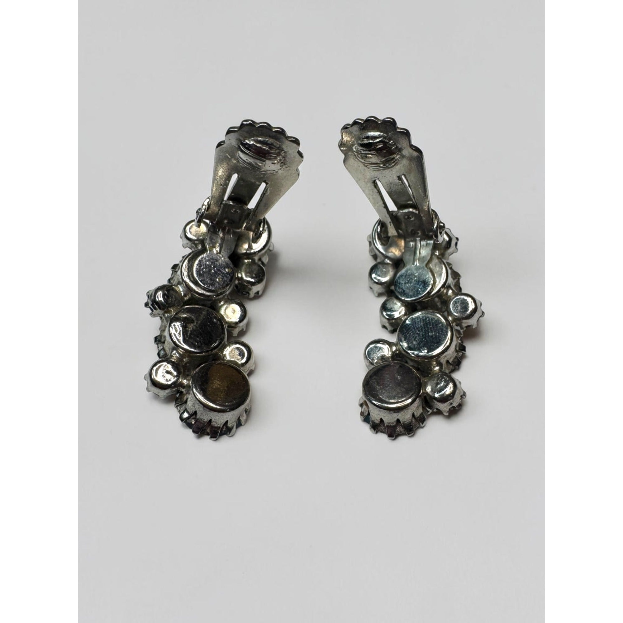 Karu Arke Brooch Earrings Set Blue AB Crystal Cluster Silver Tone Vintage 1960s