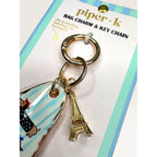 Piper K French Dachshund Eiffel Tower Motel Key Bag Charm Keychain New Blue
