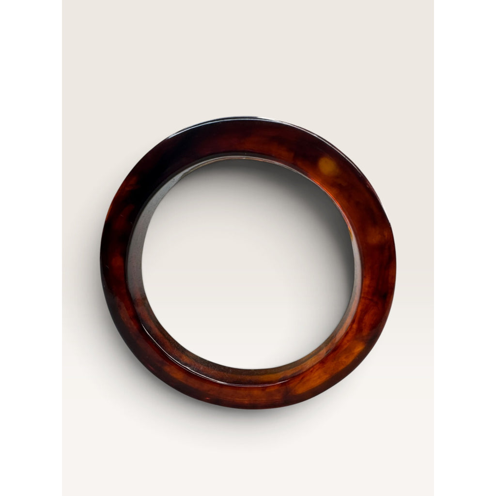 Mid Century Faux Tortoiseshell Lucite Hand Painted Floral Slip On Bangle 8"