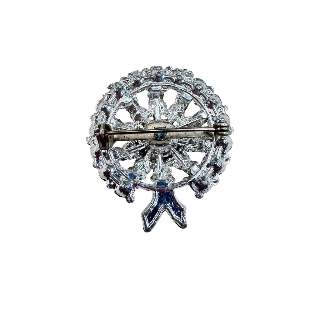 Unknown Floral Brooch Silver Tone Pot Metal Clear Crystal 1940s Vintage