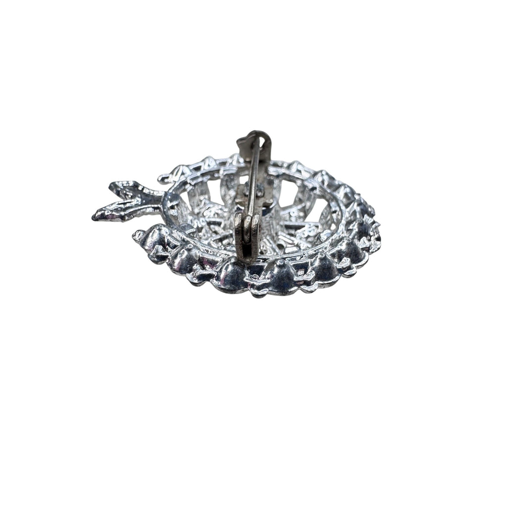 Unknown Floral Brooch Silver Tone Pot Metal Clear Crystal 1940s Vintage
