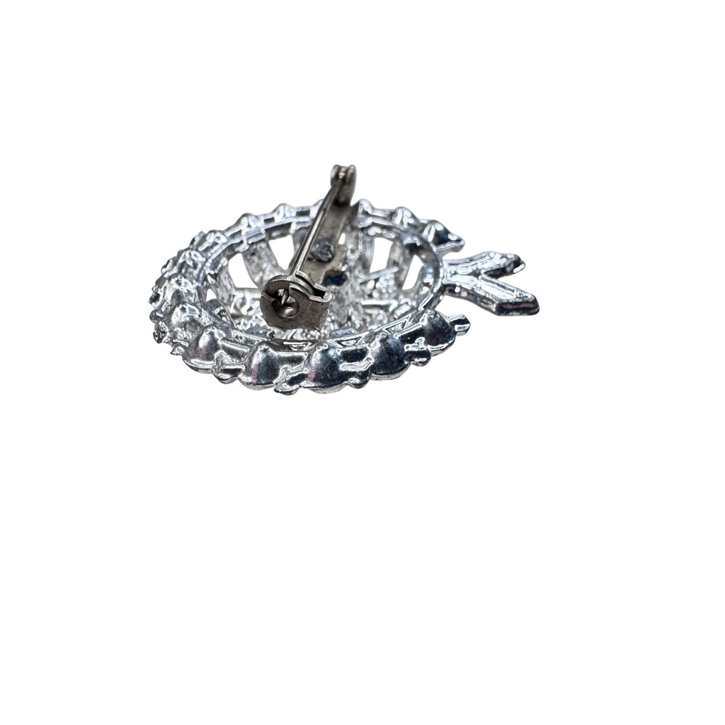 Unknown Floral Brooch Silver Tone Pot Metal Clear Crystal 1940s Vintage