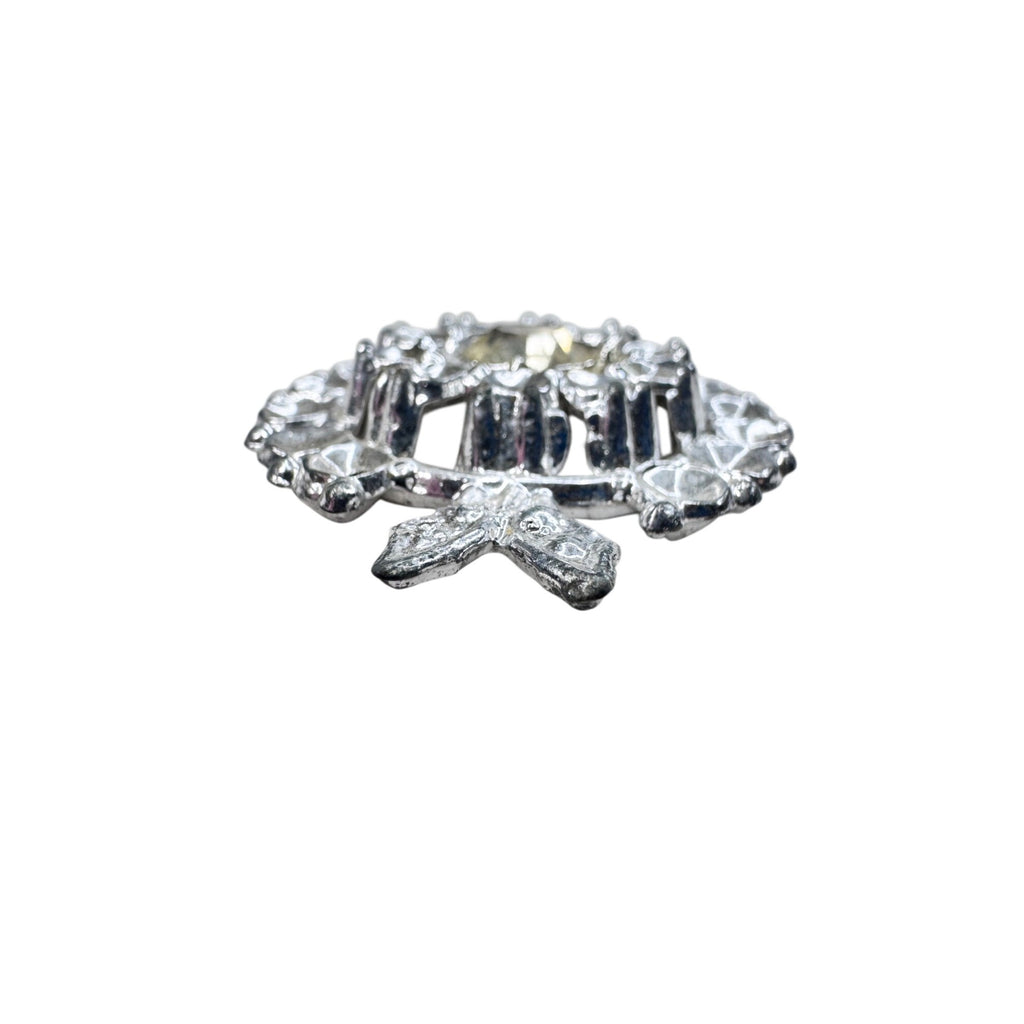 Unknown Floral Brooch Silver Tone Pot Metal Clear Crystal 1940s Vintage