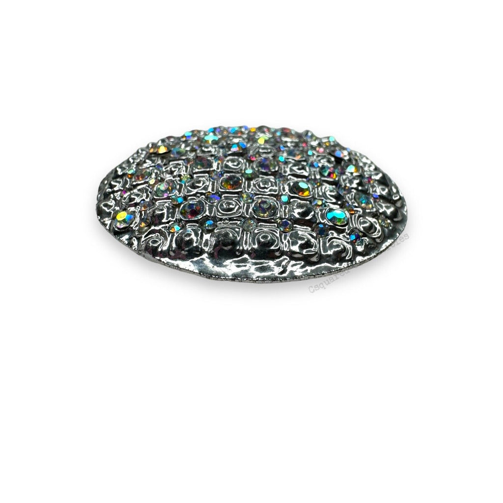 Vintage Silver Tone Aurora Borealis Crystal Round Brooch 2.25"