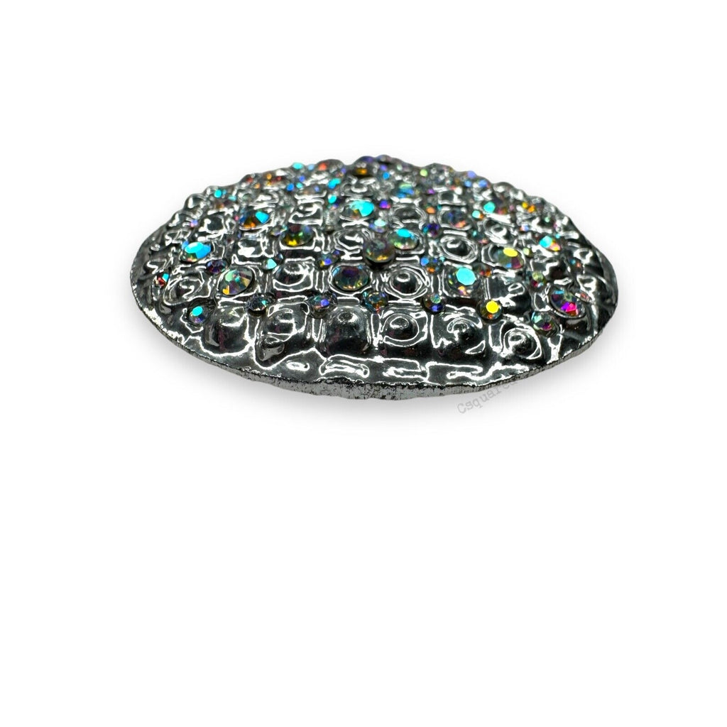 Vintage Silver Tone Aurora Borealis Crystal Round Brooch 2.25"