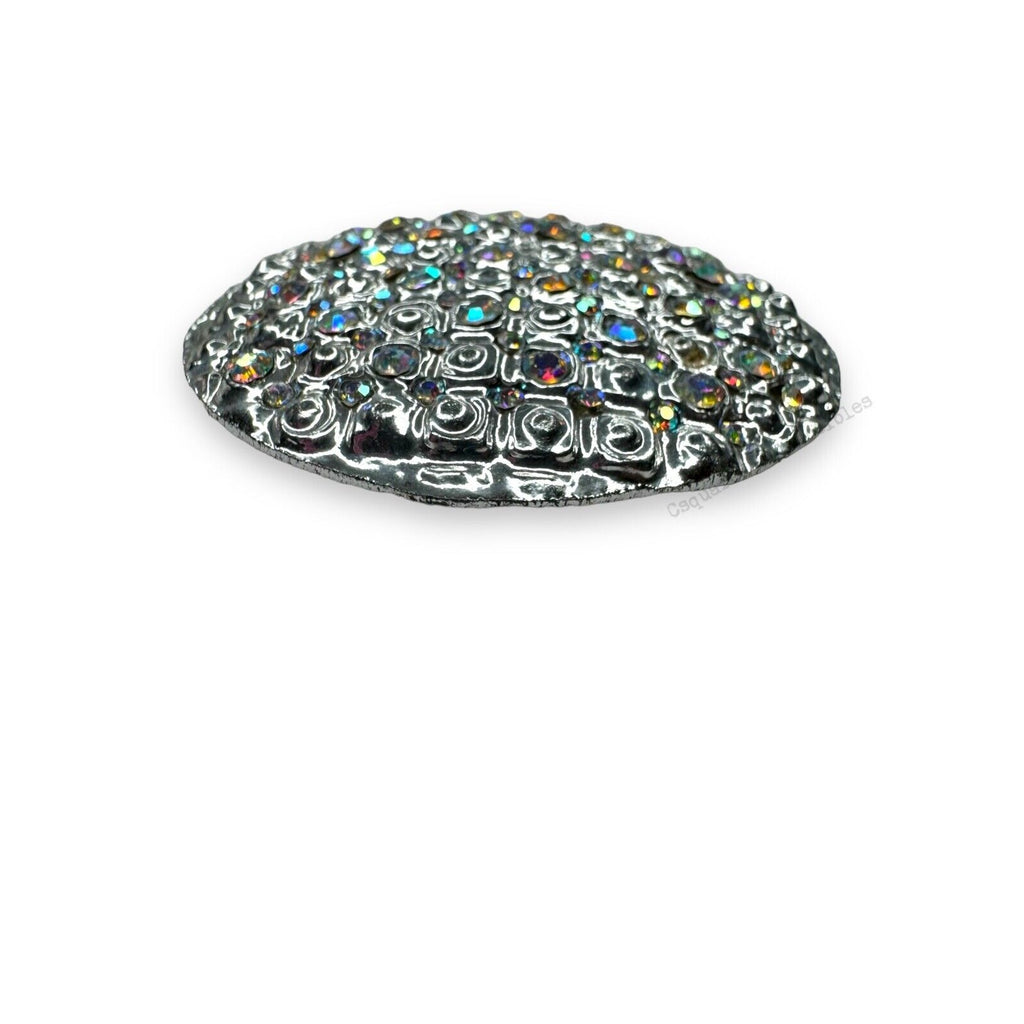 Vintage Silver Tone Aurora Borealis Crystal Round Brooch 2.25"