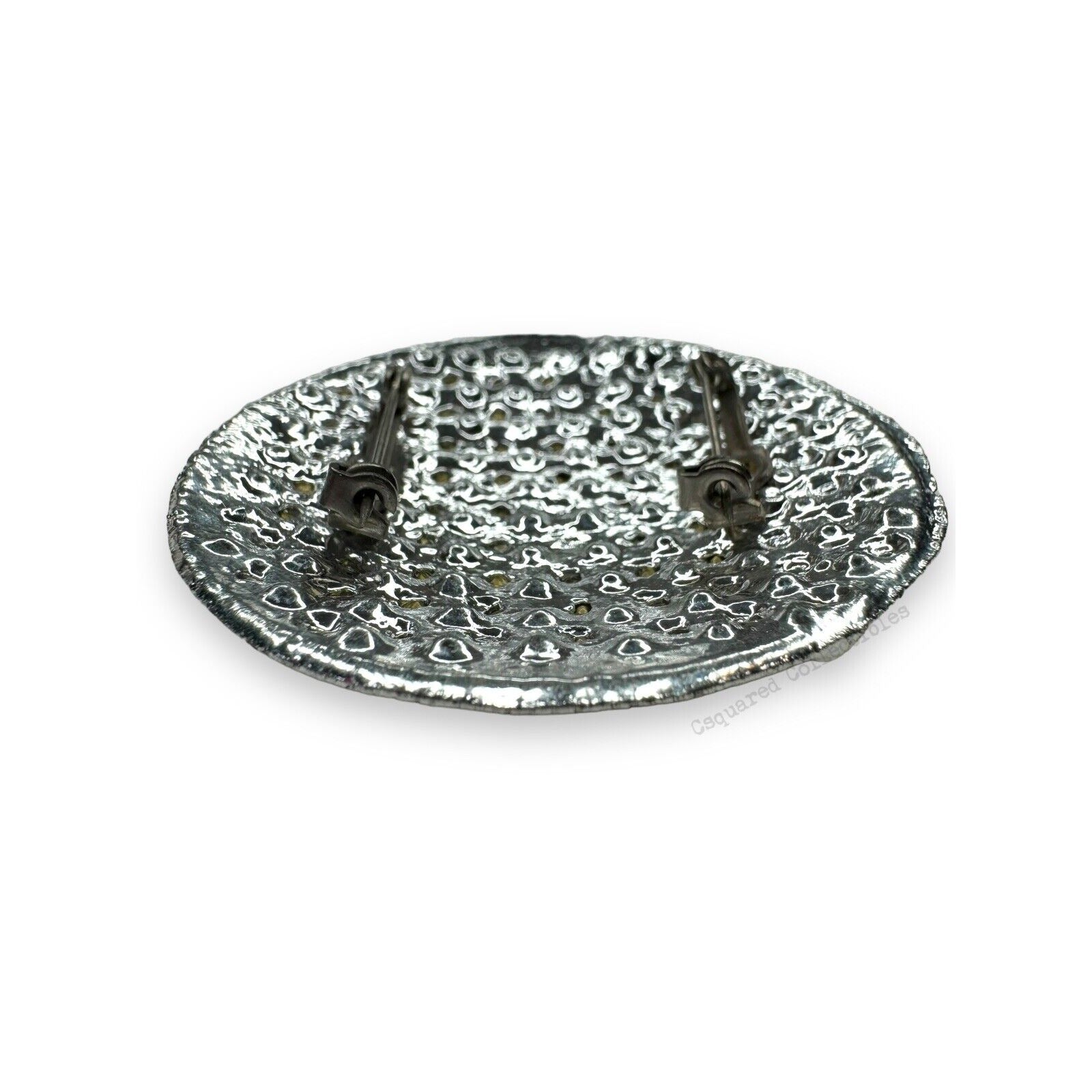 Vintage Silver Tone Aurora Borealis Crystal Round Brooch 2.25"