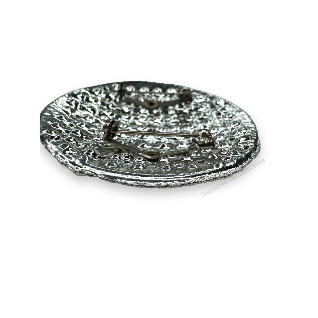 Vintage Silver Tone Aurora Borealis Crystal Round Brooch 2.25"